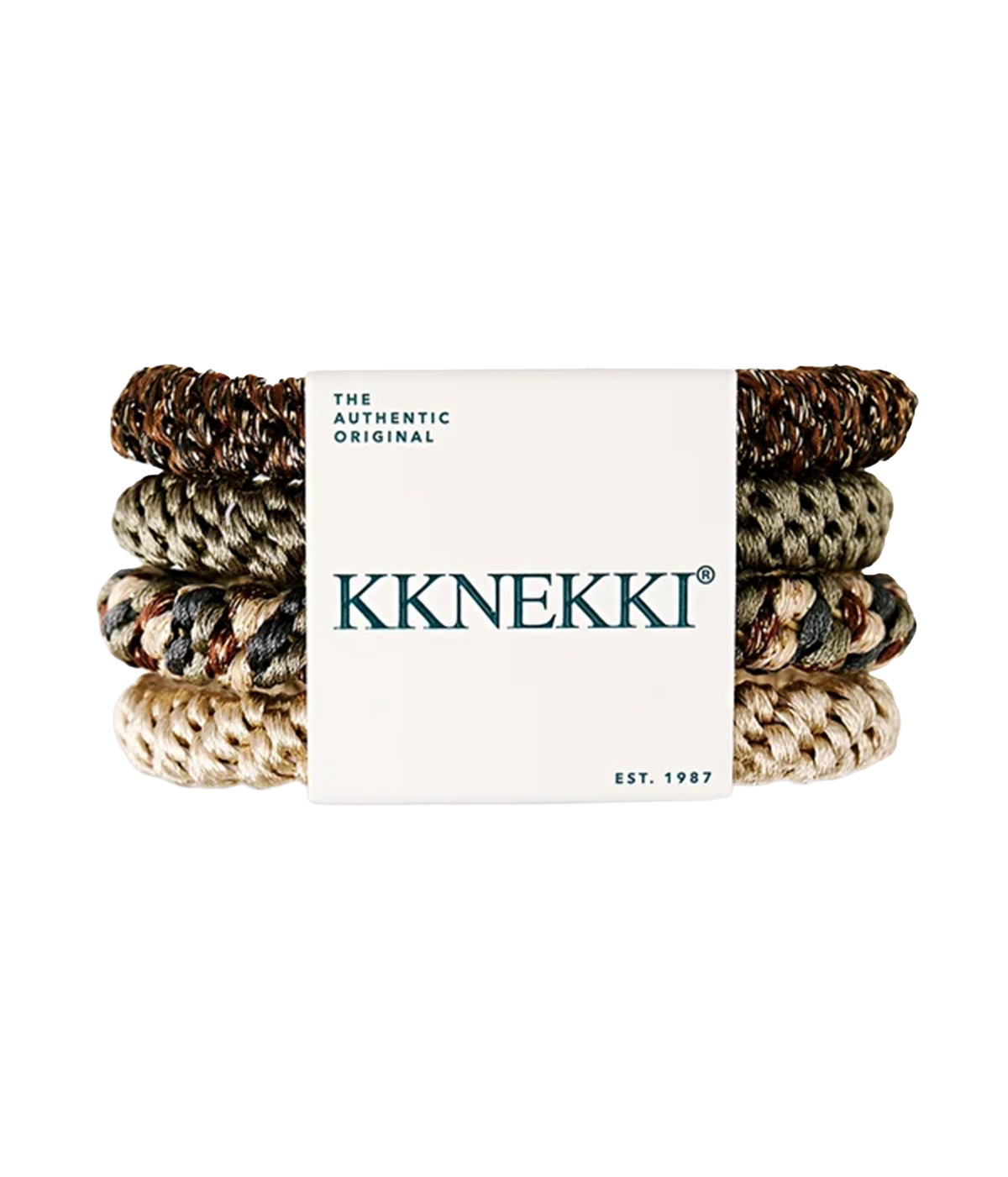 A set of four KKNEKKI braided hair ties in neutral colours