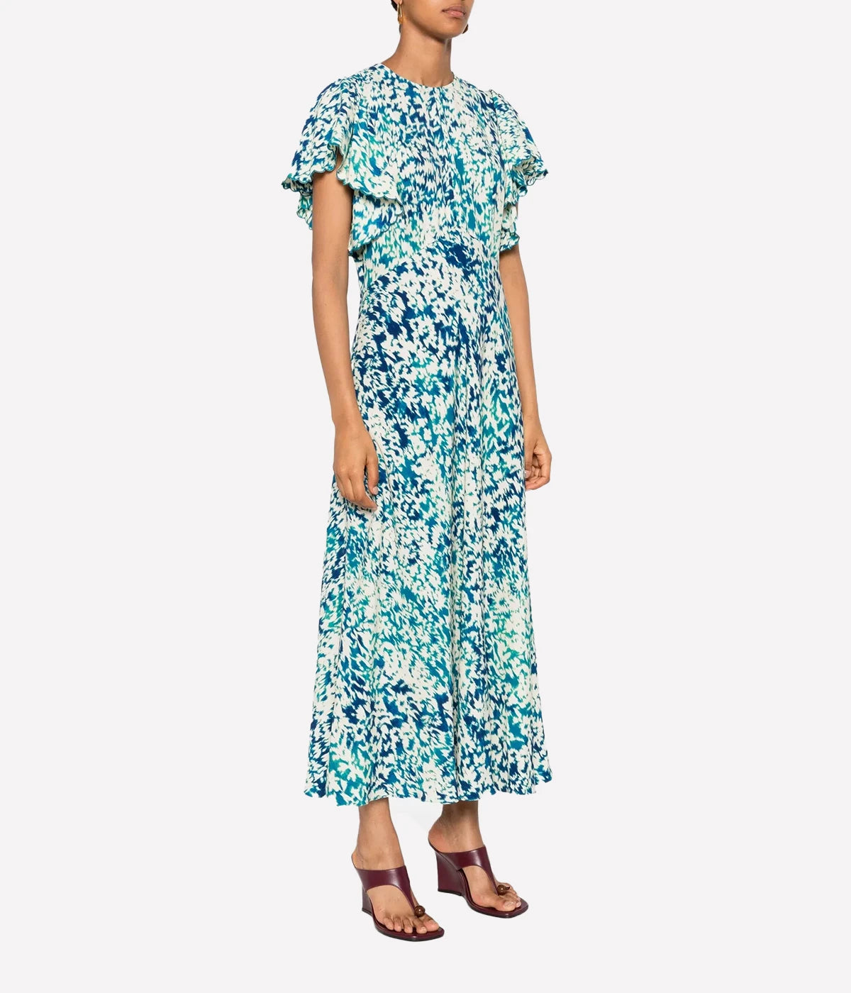 Blithe Flutter Sleeve Midi Dress in Atlantic