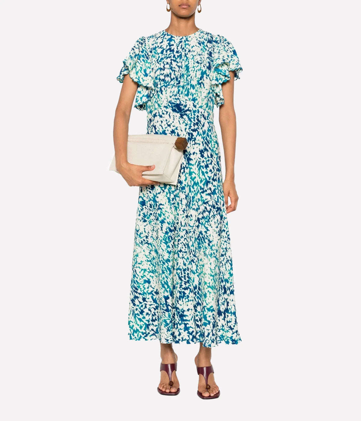 Blithe Flutter Sleeve Midi Dress in Atlantic