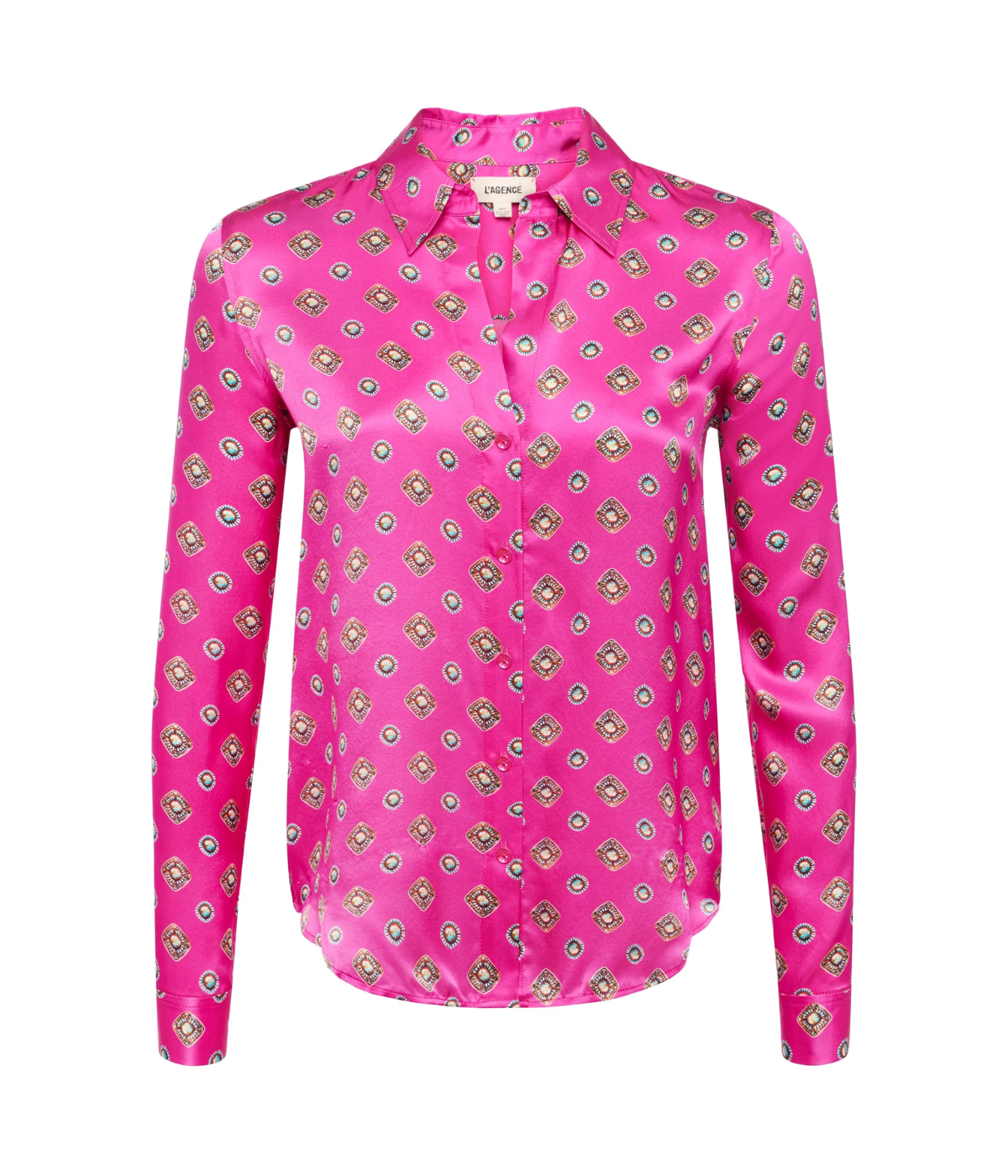 Tyler L/S Blouse IN Fuchsia Turquoise Southwestern Geo