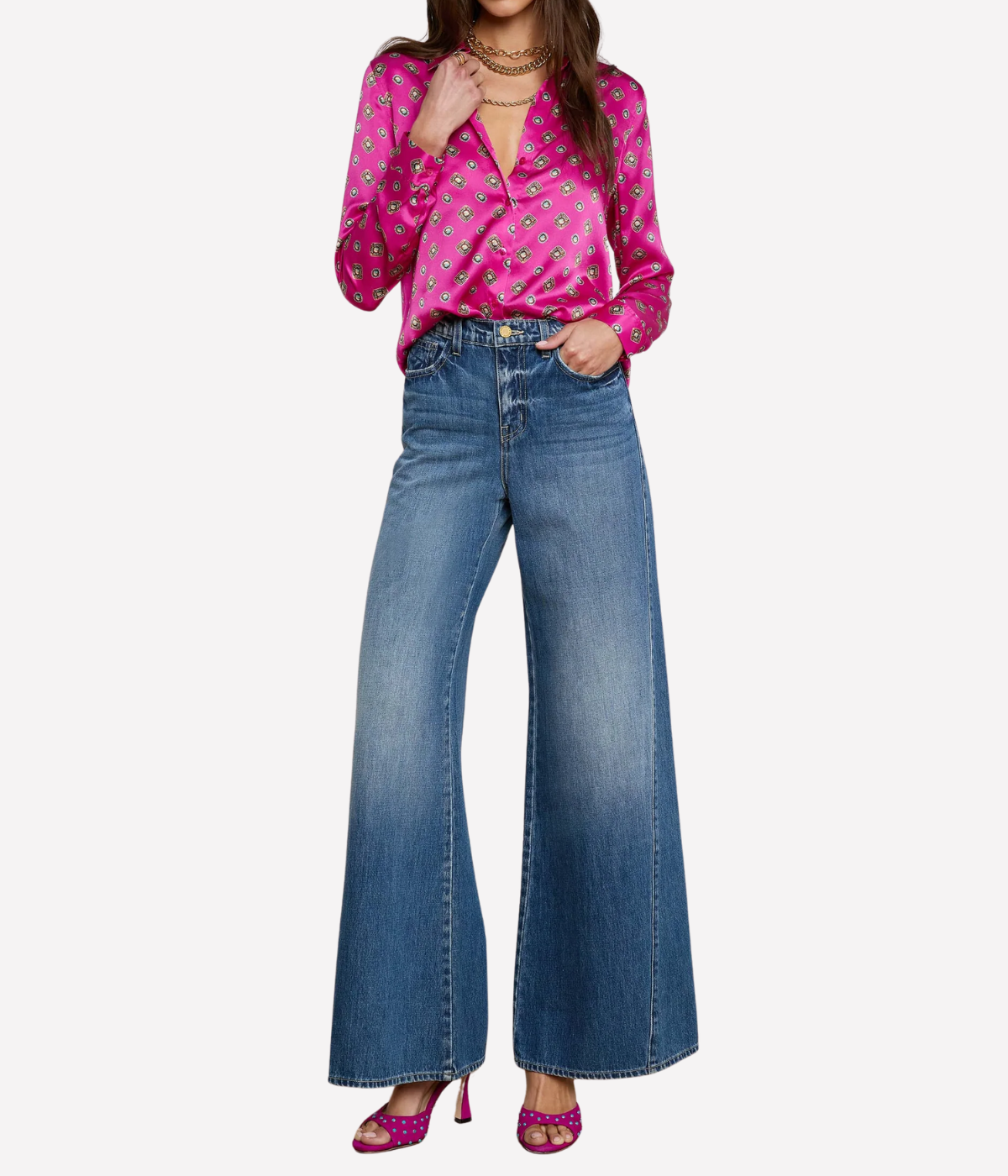 Tyler L/S Blouse IN Fuchsia Turquoise Southwestern Geo