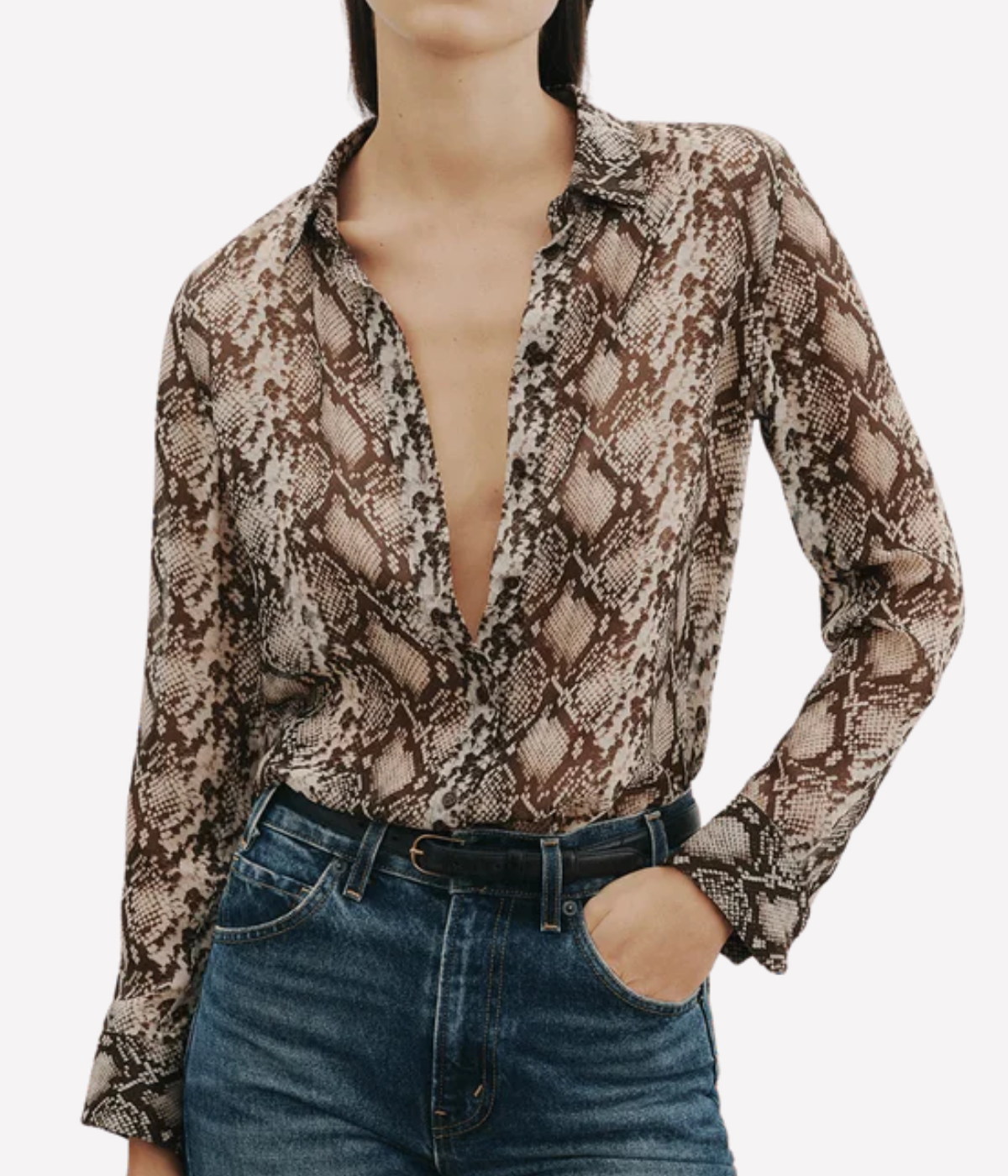 Gaia Slim Shirt in Stone Brown Snake Print