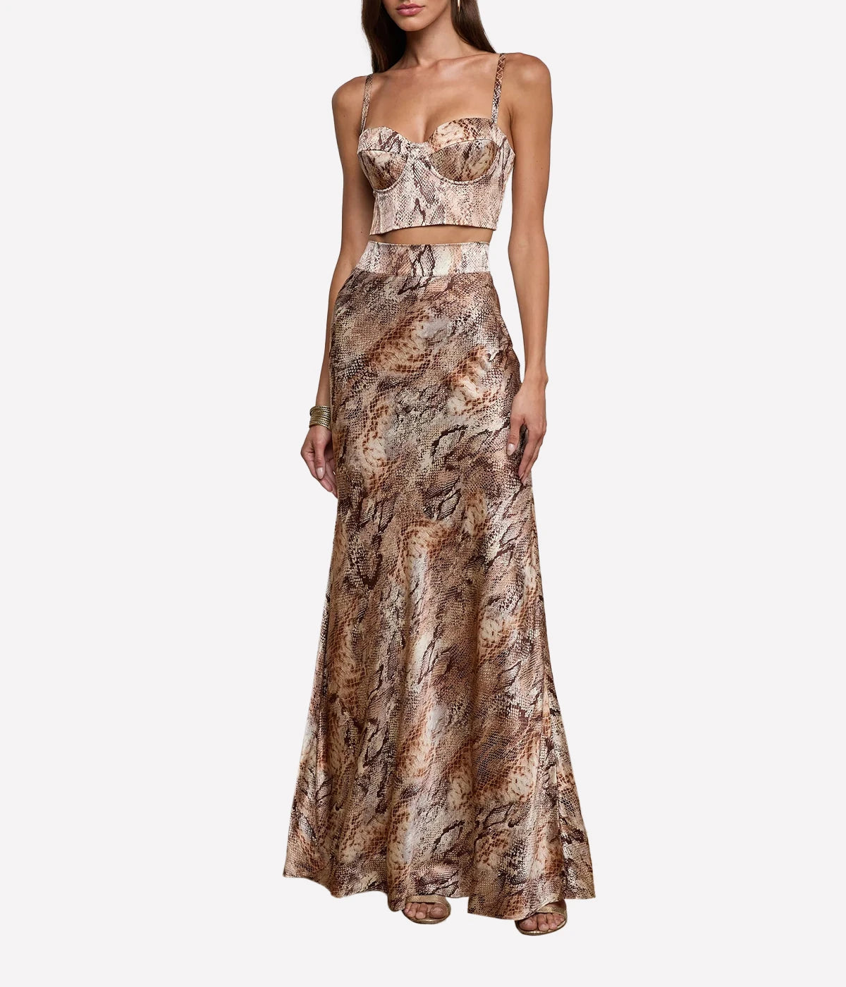 Ryker Waistband Bias Skirt in Tan Multi Western Snake