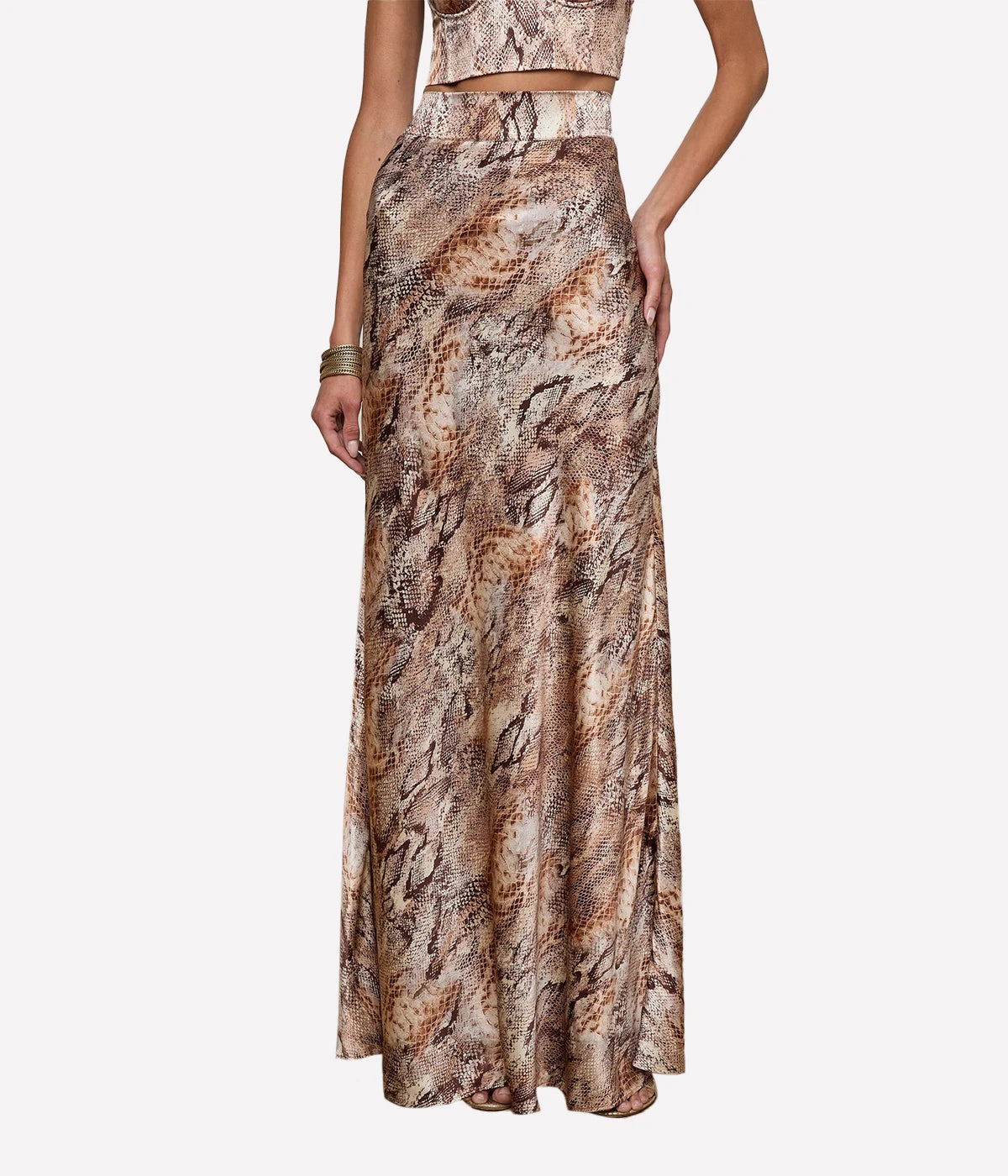 Ryker Waistband Bias Skirt in Tan Multi Western Snake