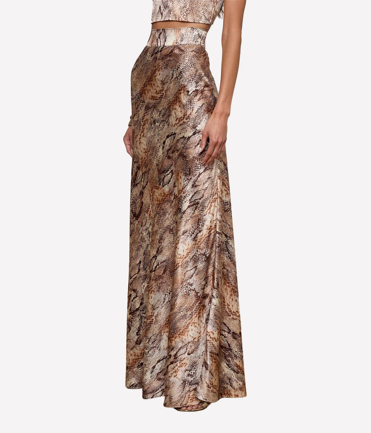 Ryker Waistband Bias Skirt in Tan Multi Western Snake