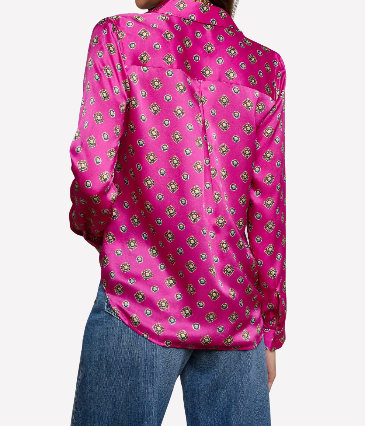 Tyler L/S Blouse IN Fuchsia Turquoise Southwestern Geo