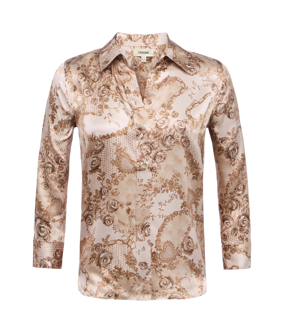 Dani 3/4 Sleeve Blouse in Toasted Almond Lace Print