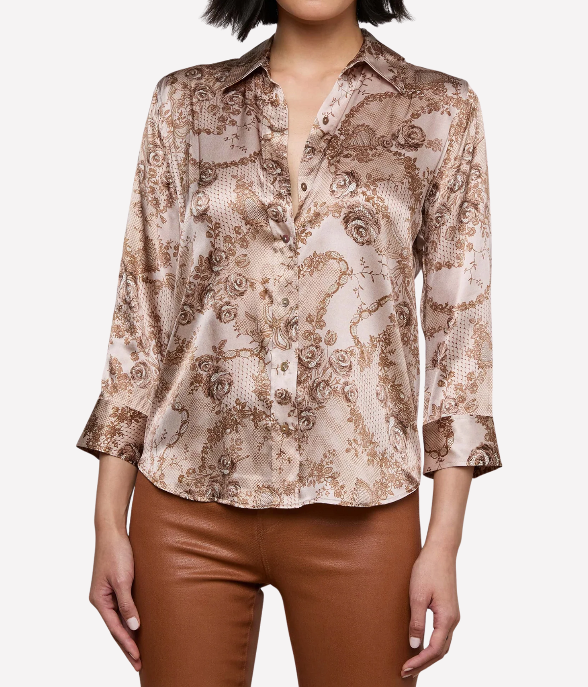 Dani 3/4 Sleeve Blouse in Toasted Almond Lace Print