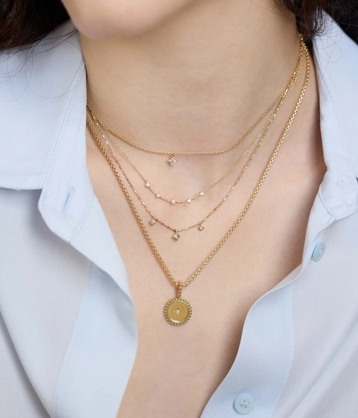 Quad Diamond Dangle Necklace in 14k Yellow Gold