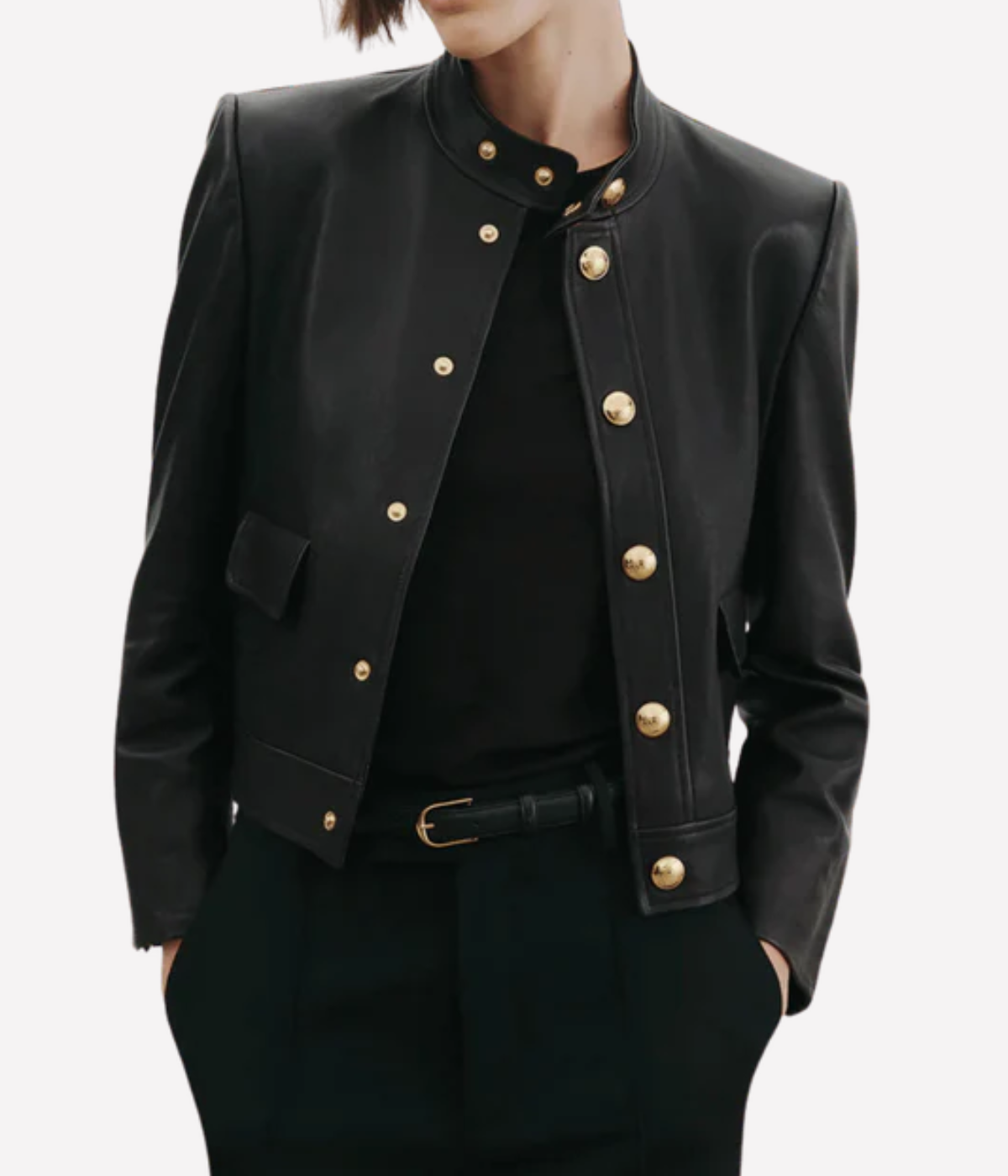 Hadley Leather Cropped Jacket in BLACK