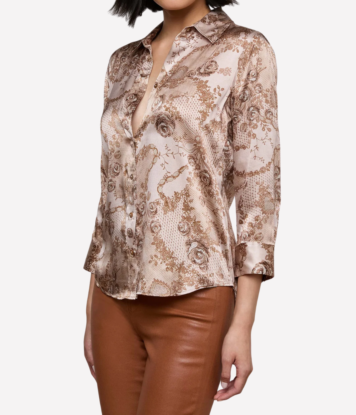 Dani 3/4 Sleeve Blouse in Toasted Almond Lace Print