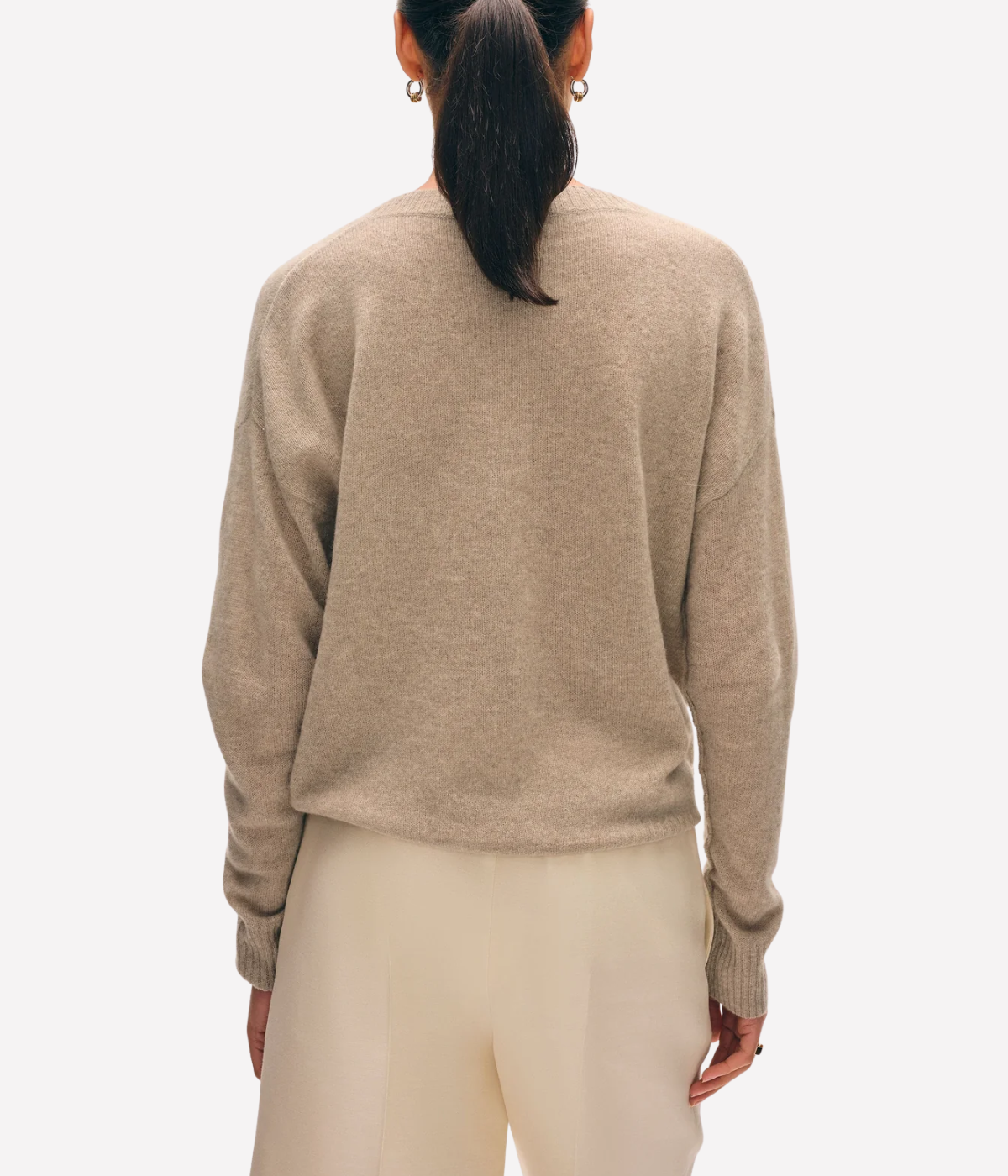 Cashmere Featherweight V Neck in Taupe Heather