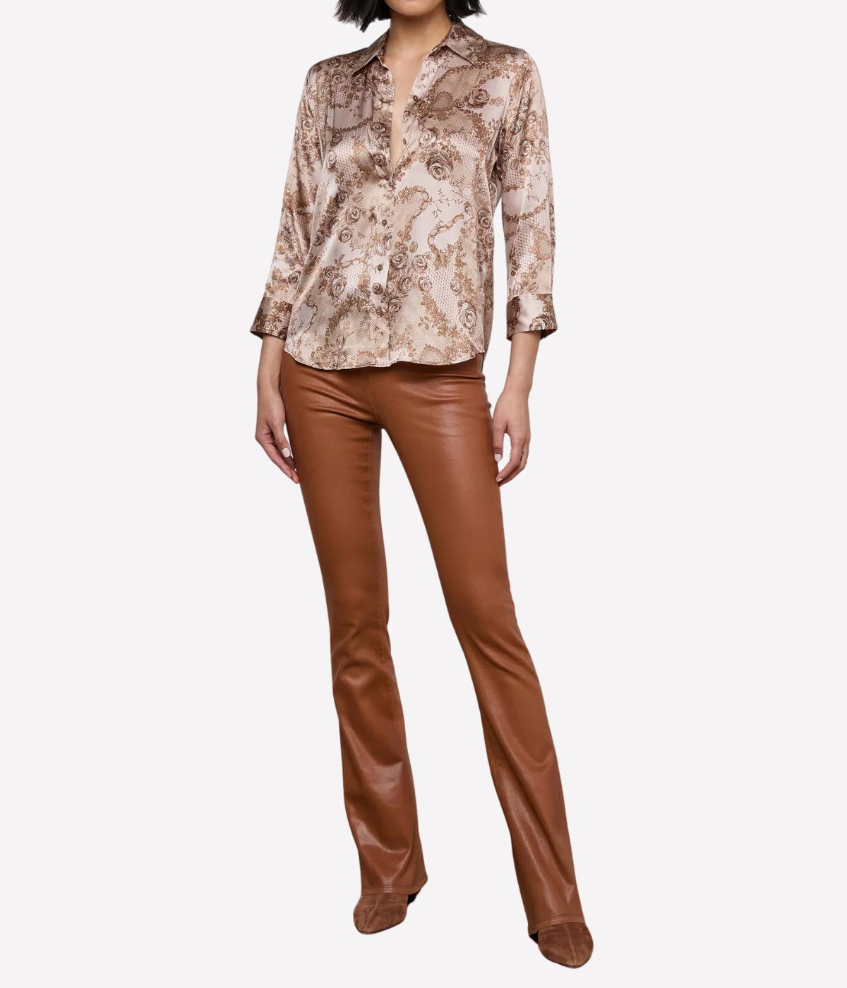 Dani 3/4 Sleeve Blouse in Toasted Almond Lace Print