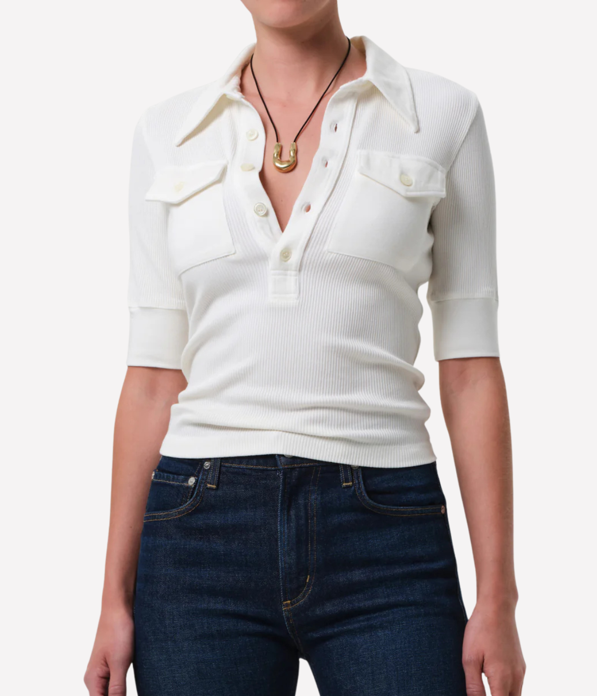 Amina Polo Henley in White