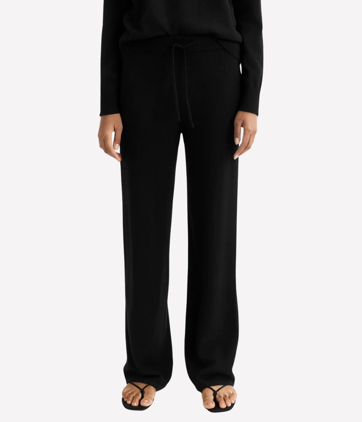 Soft Goat Cashmere Wide Leg Pant in Black – Front View
