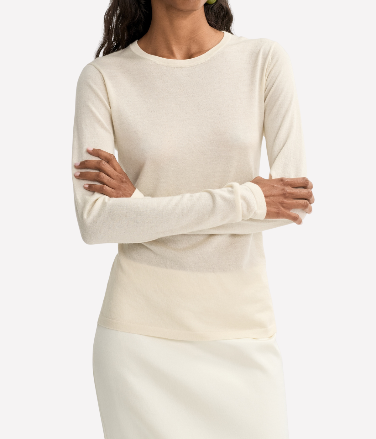 Soft Goat Featherlight Crewneck Sweater in Feather White – Front View