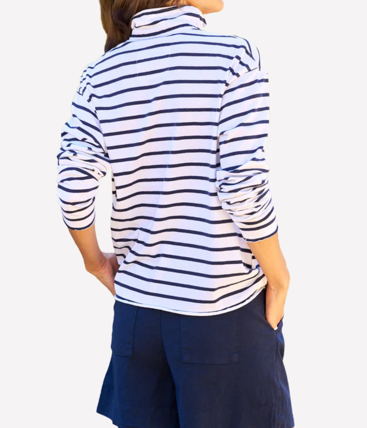 Patrick Popover Henley in White Navy Stripe