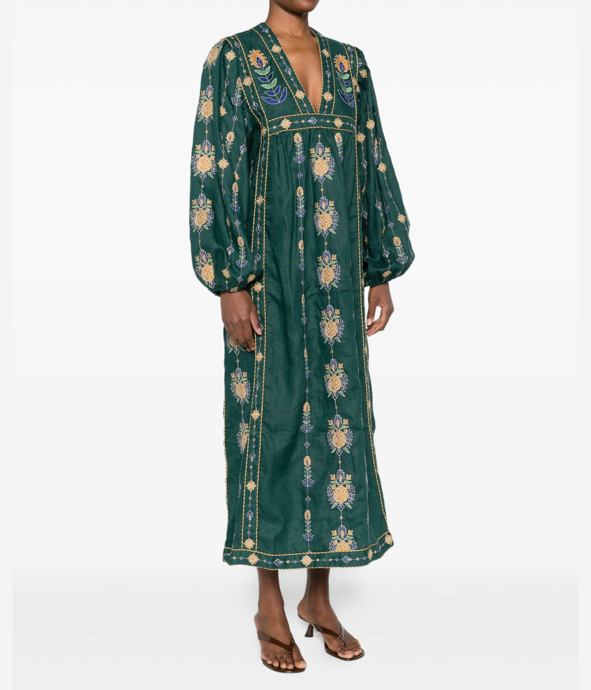 Embroidered Maxi Dress in Green