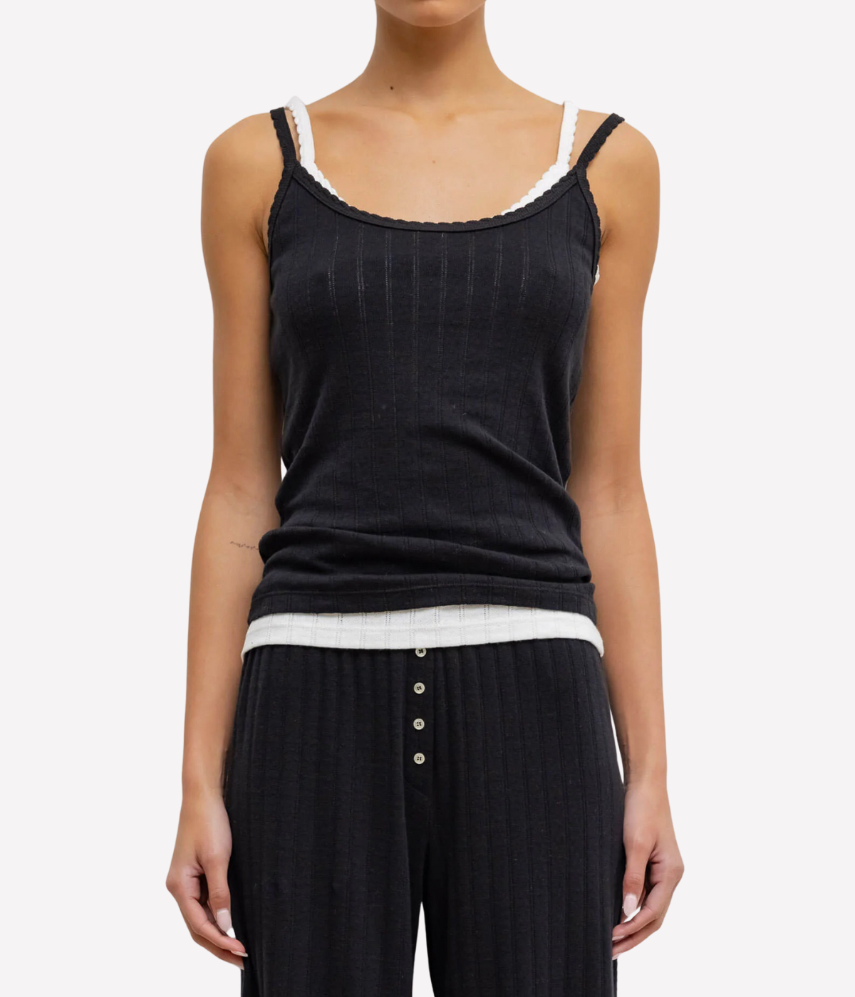 Pointelle Classic Tank Top in Black