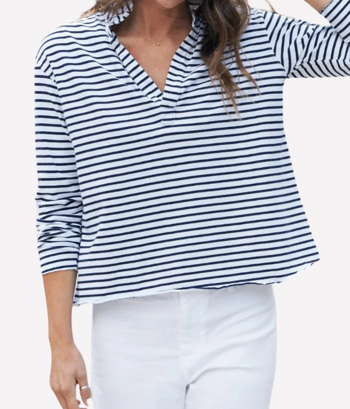 Patrick Popover Henley in White Navy Stripe