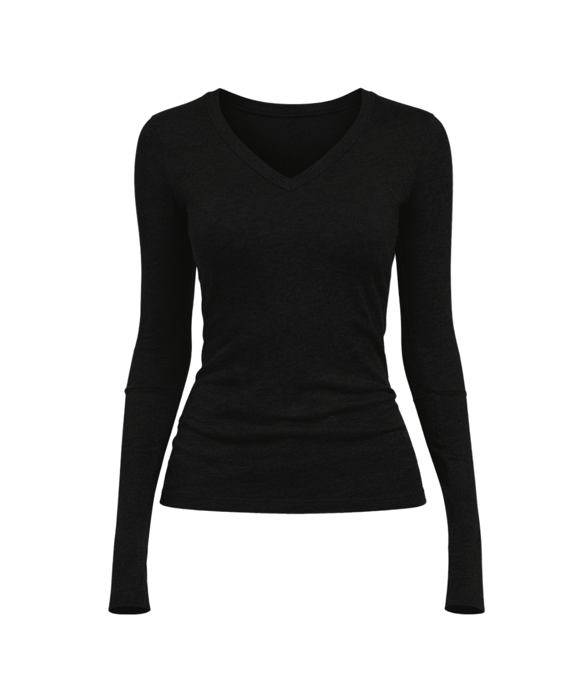 Cashmere V Neck Fitted Long Sleeve Top in Black