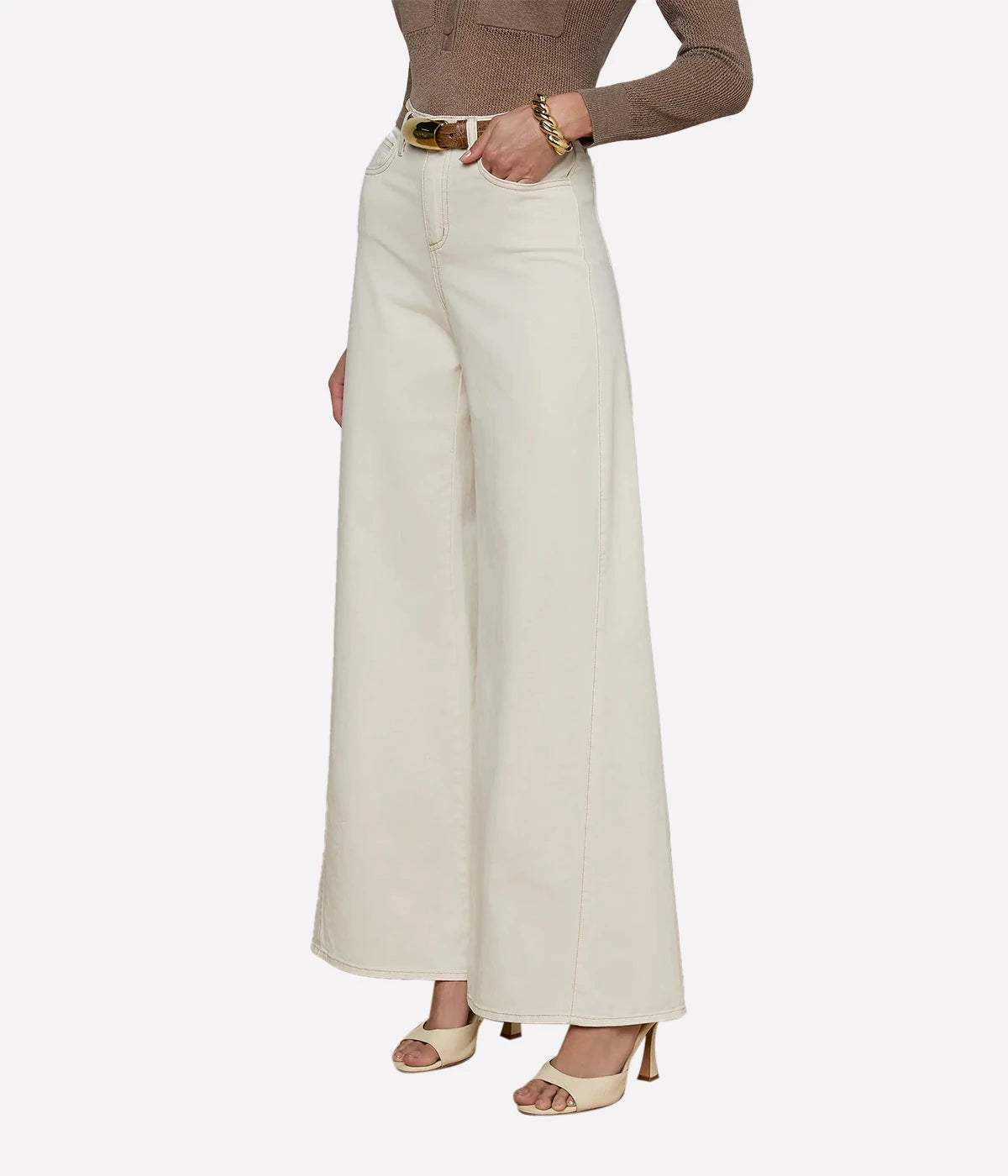 Beau High Rise Wide Leg Denim Jean In Macadamia