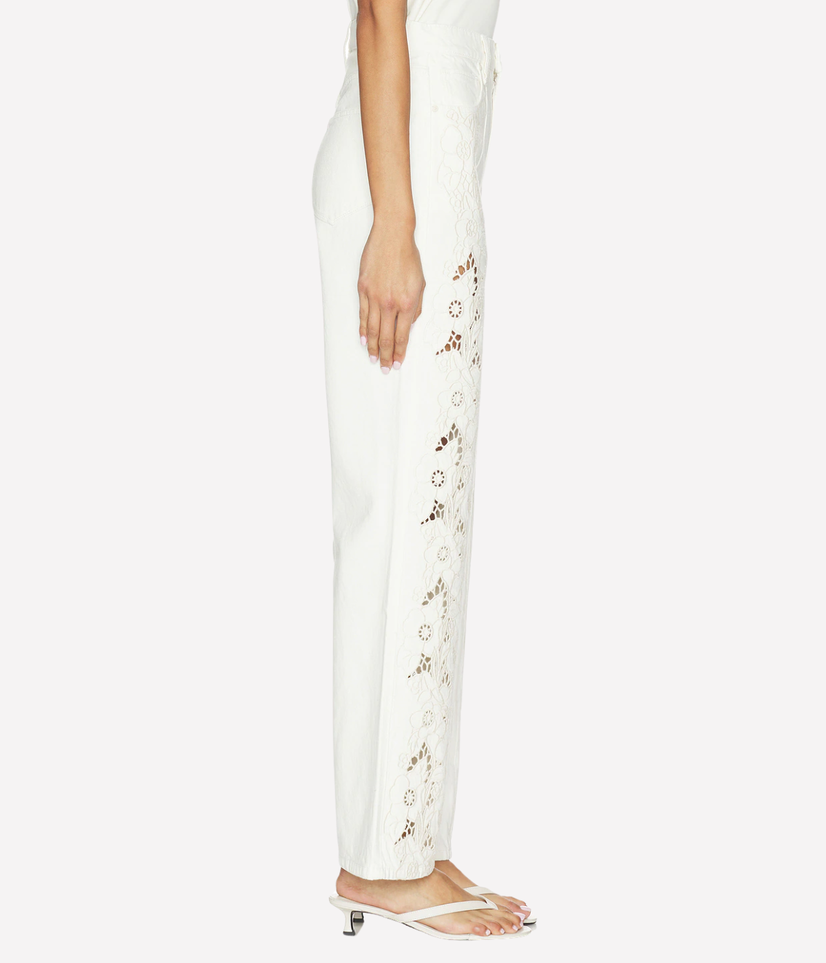 Sawyer Wide Leg Pant in Tonal Ecru Embroidery