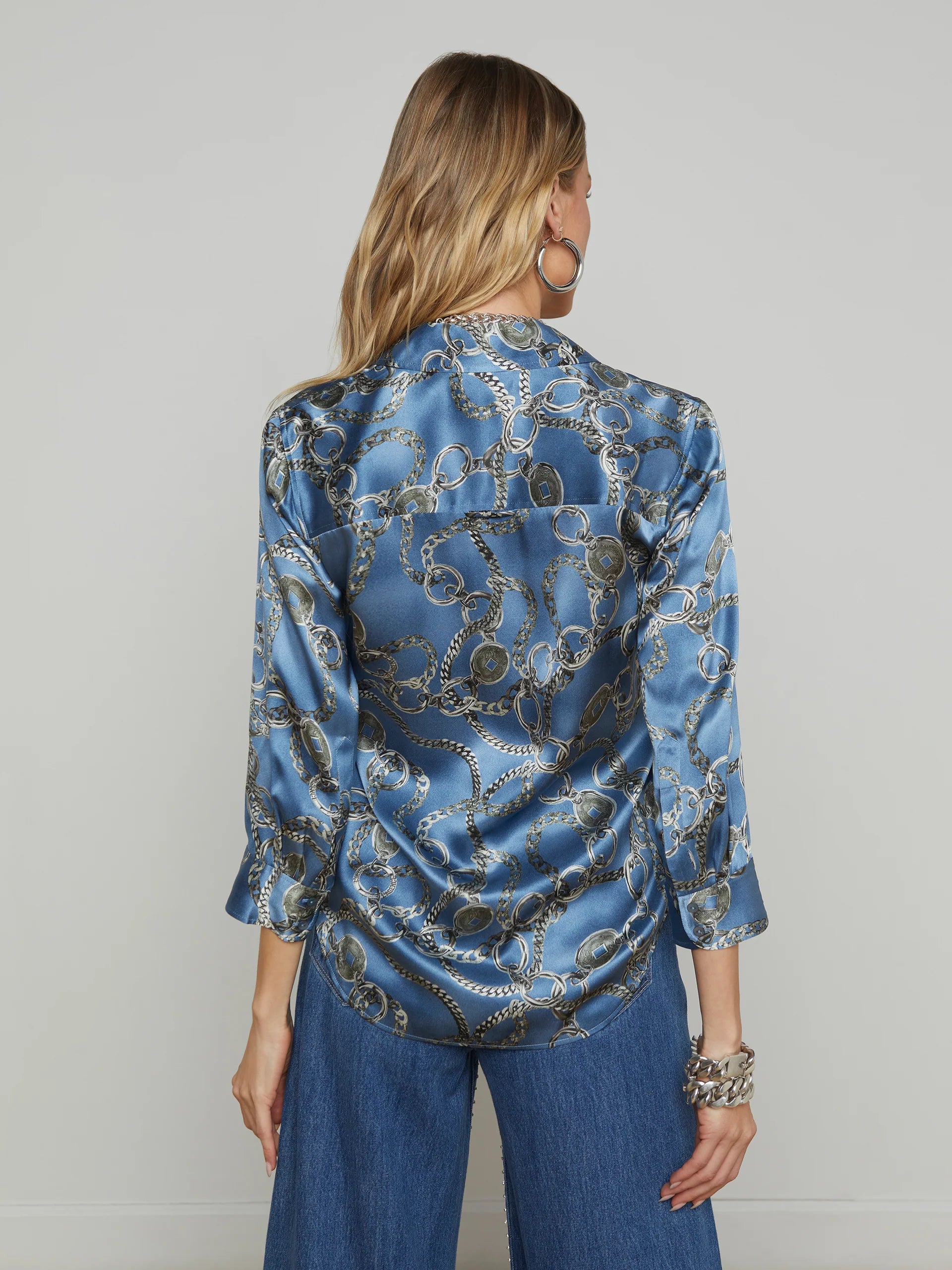 Dani 3/4 Sleeve Blouse in Blue Horizon Silver Luck Chain