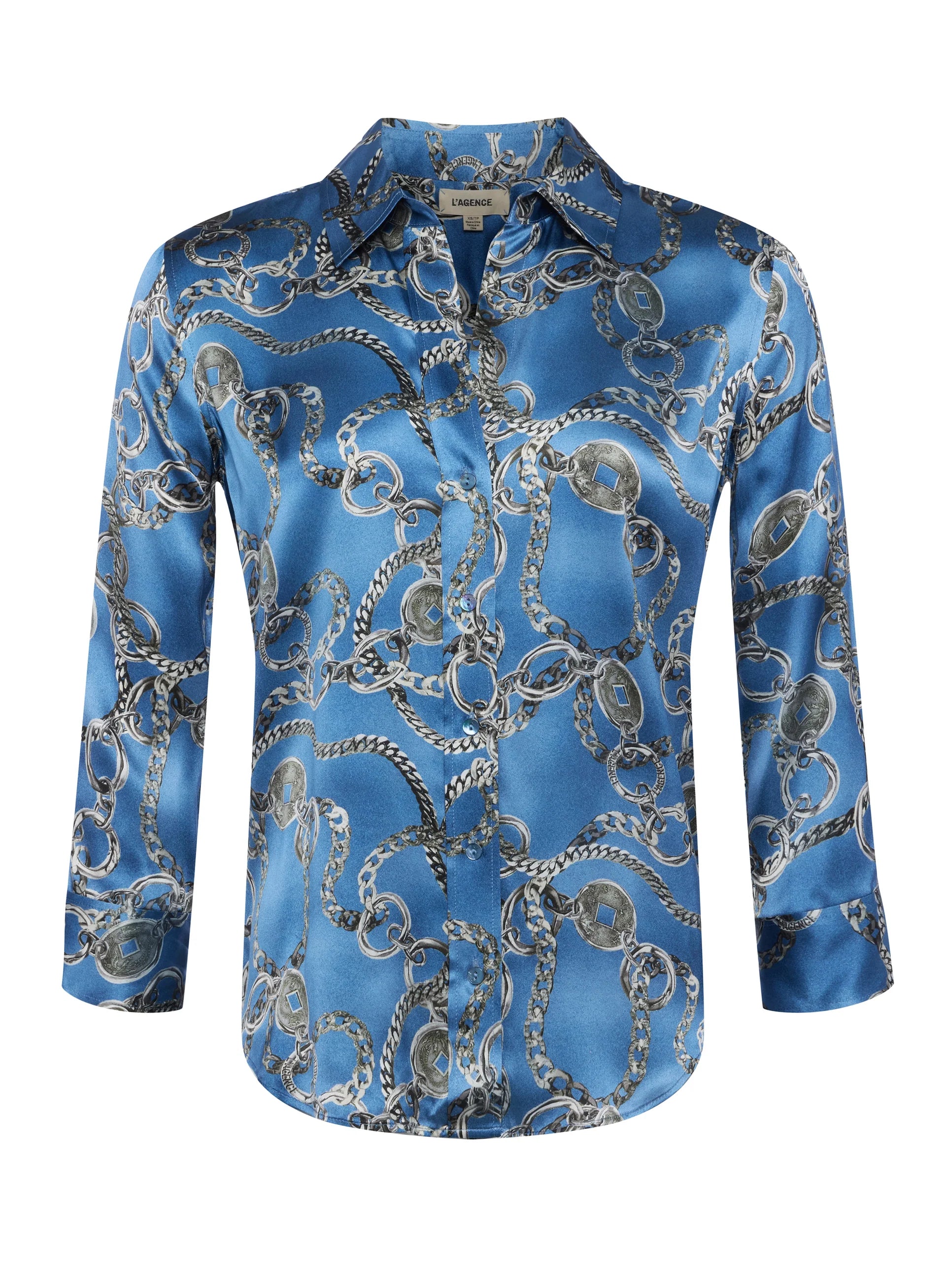 Dani 3/4 Sleeve Blouse in Blue Horizon Silver Luck Chain