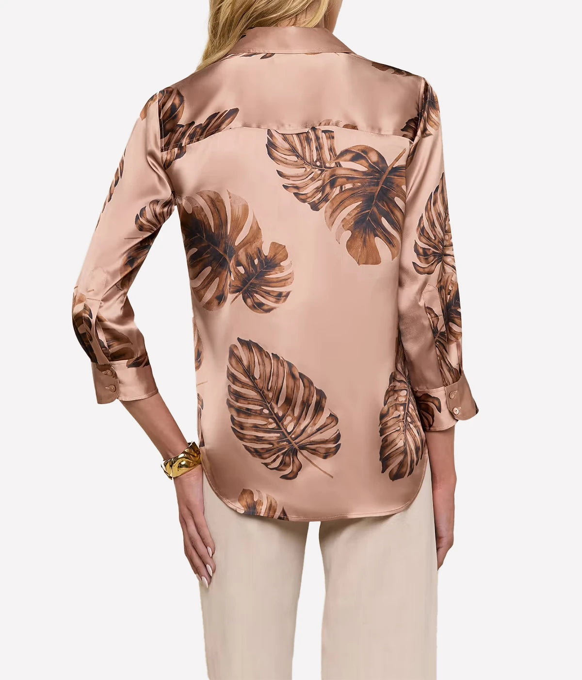 Dani 3/4 Sleeve Blouse in Hazlenut Multi Large Palm