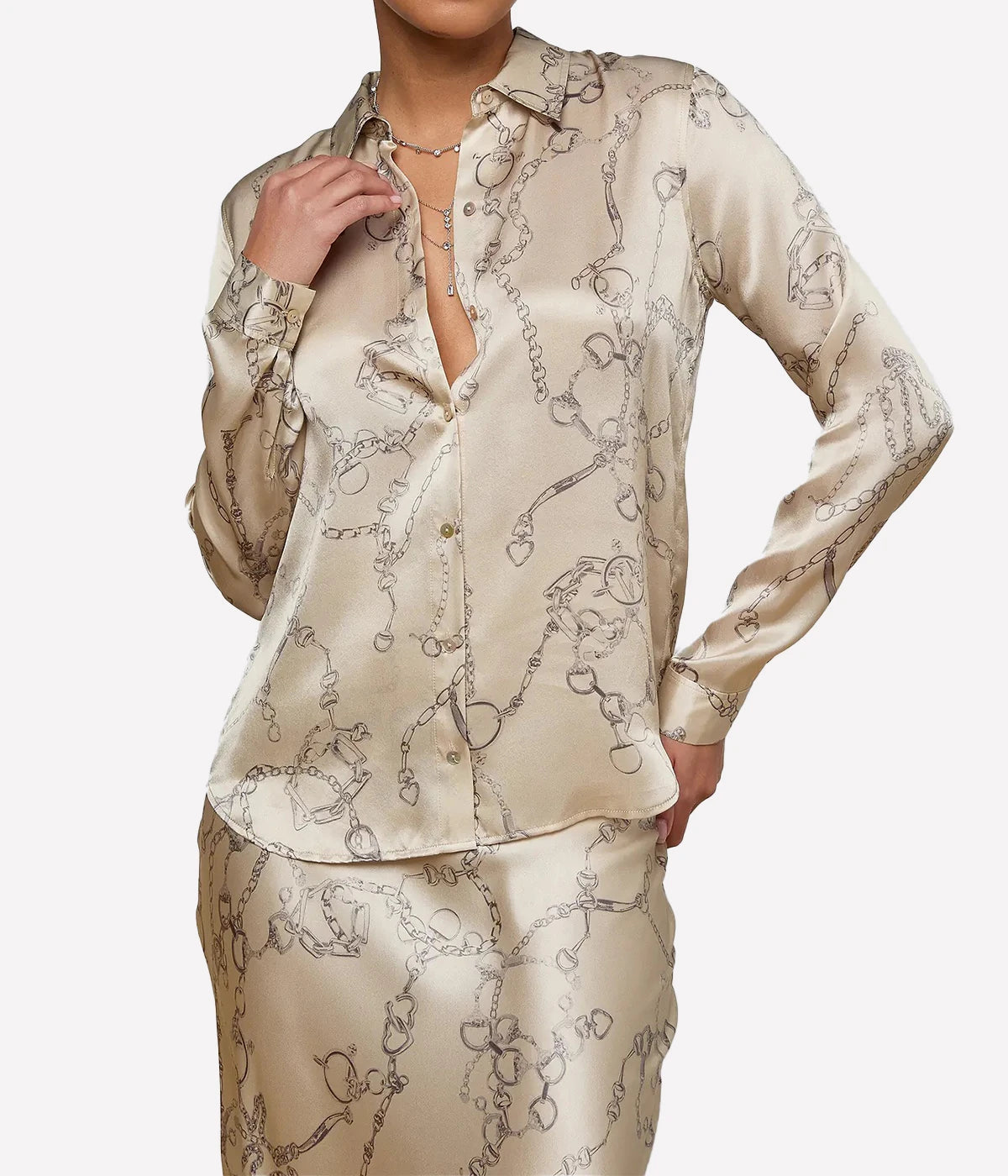 Tyler Long Sleeve Blouse In Soft Macadamia Chain Print