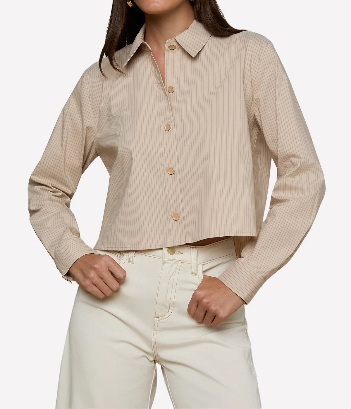 Cosette Crop Hi Low Shirt in Macadamia Brown Stripe