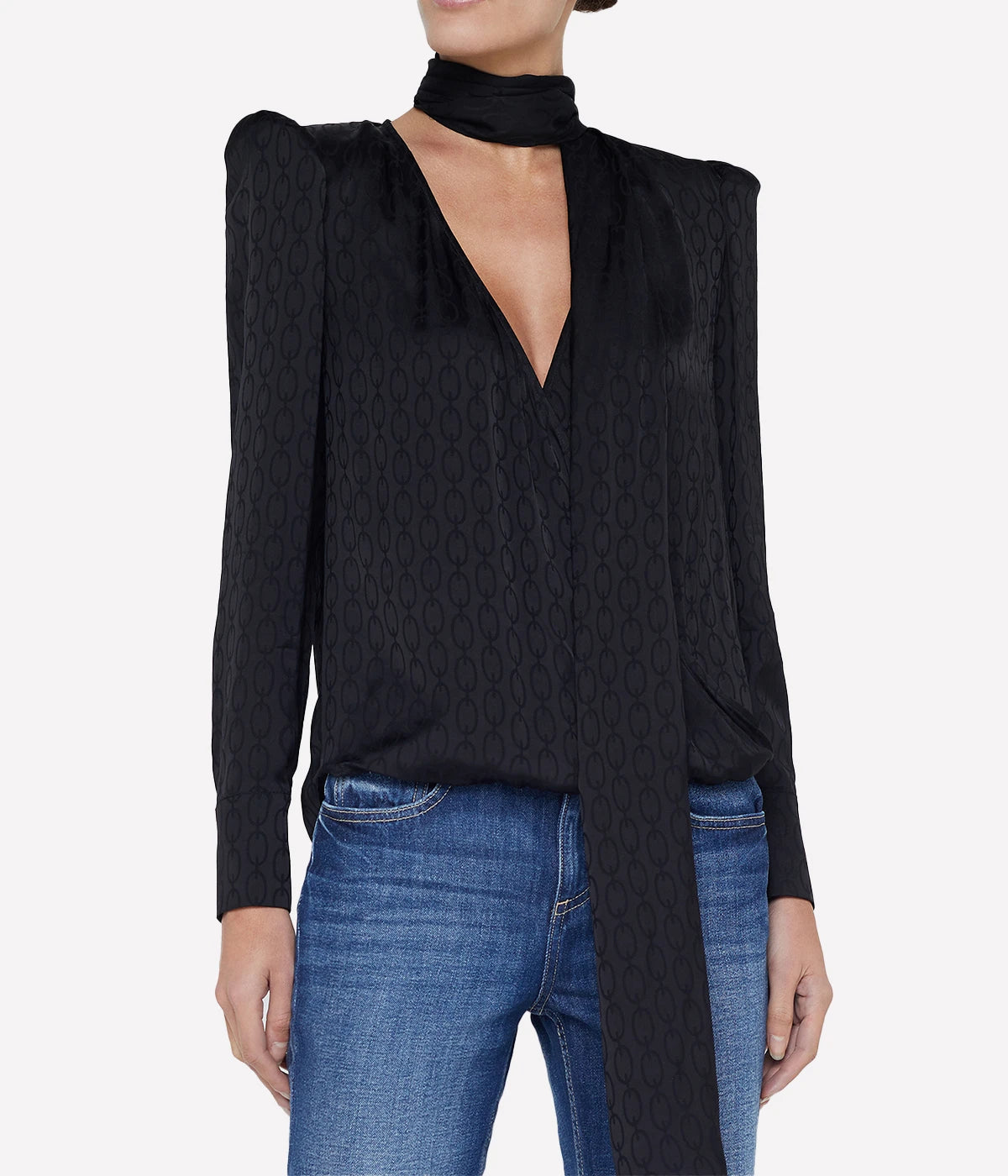*FINAL SALE* Cambria Tie Neck Blouse in BLACK