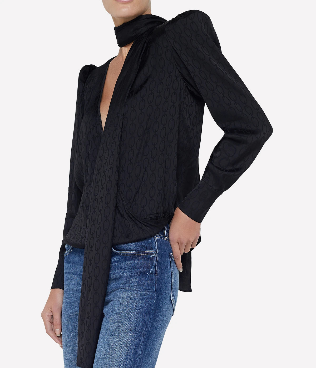 *FINAL SALE* Cambria Tie Neck Blouse in BLACK