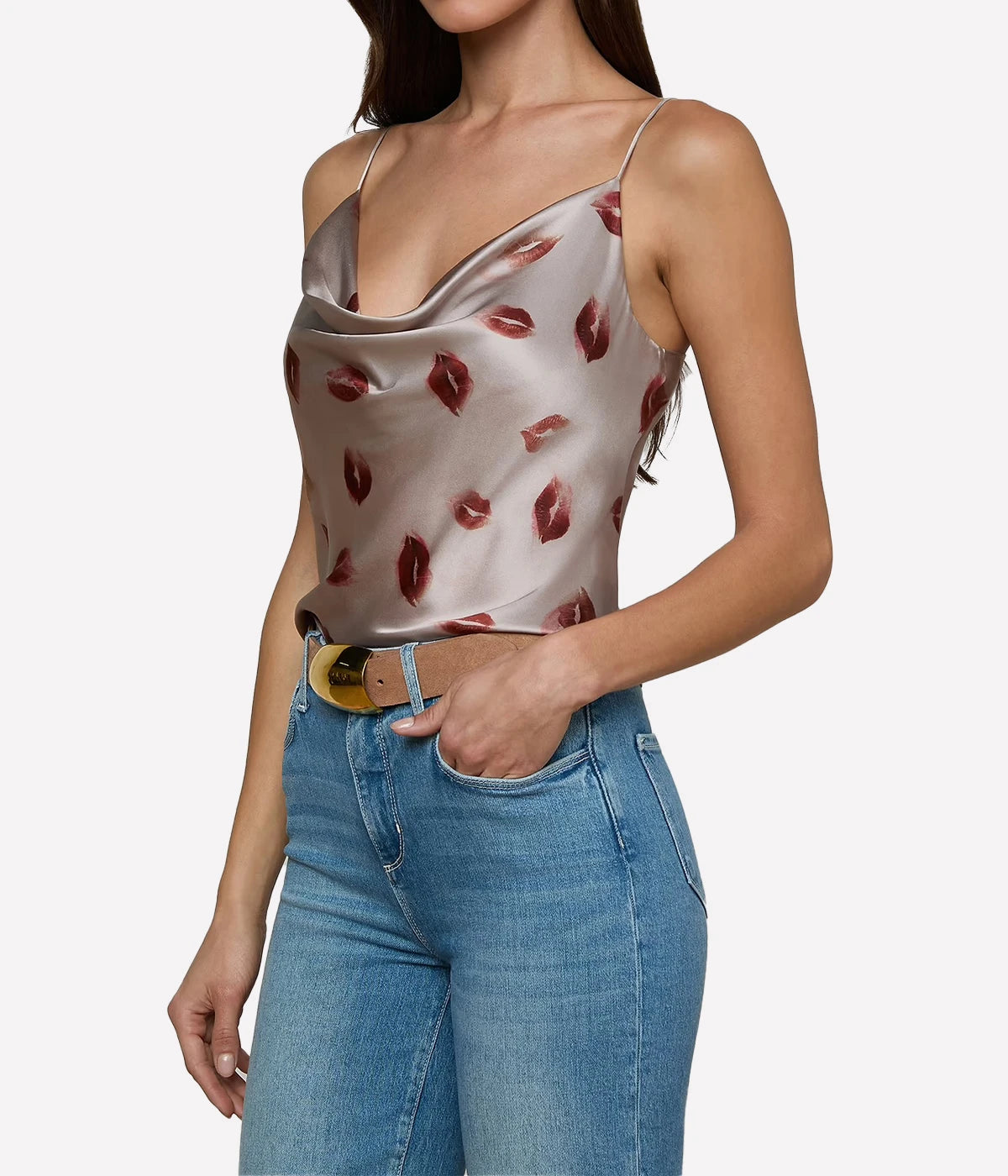 Calista Cowl Neck Cami In Taupe Red Kiss