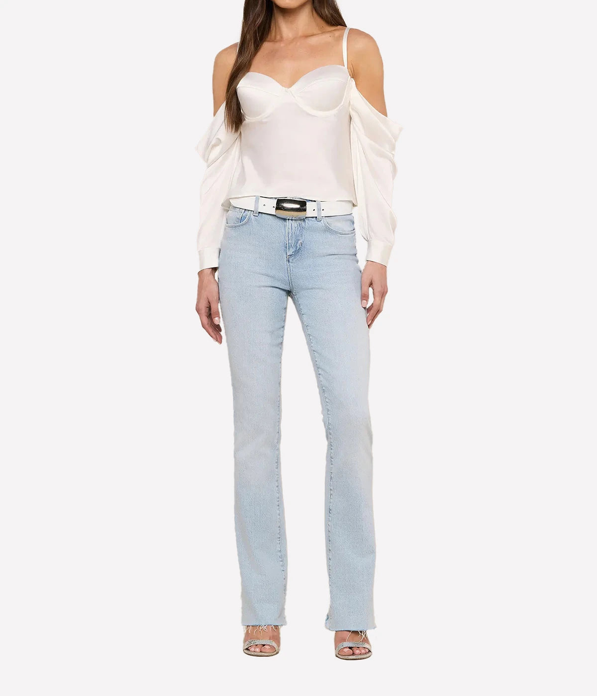 Saya Cold Shoulder Draped Top in Ivory