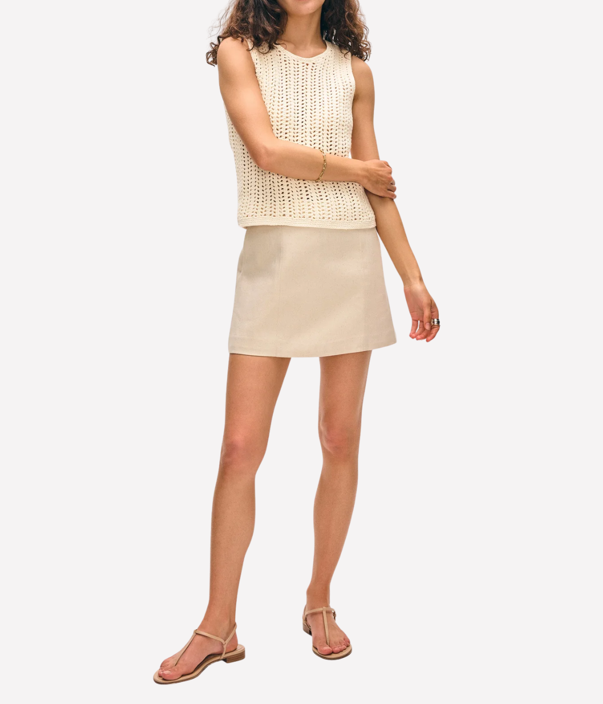 Lofty Cotton Crochet Sleeveless Tank in Ivory