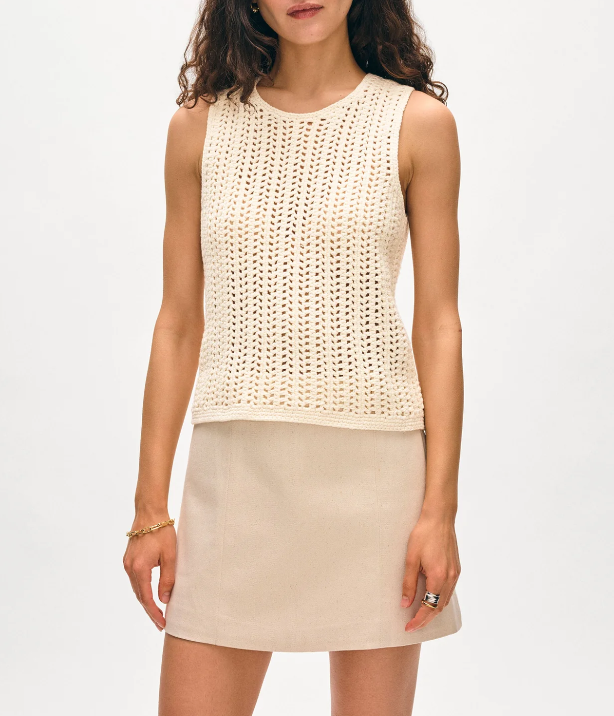 Lofty Cotton Crochet Sleeveless Tank in Ivory