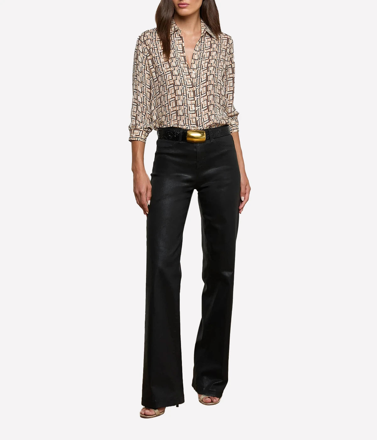 Nina L/S Blouse in Ecru Multi L Geo Print