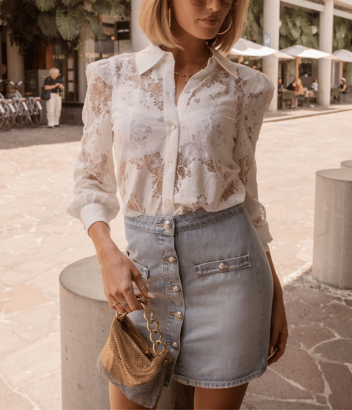 Kris Button Front Mini Skirt in Fontana