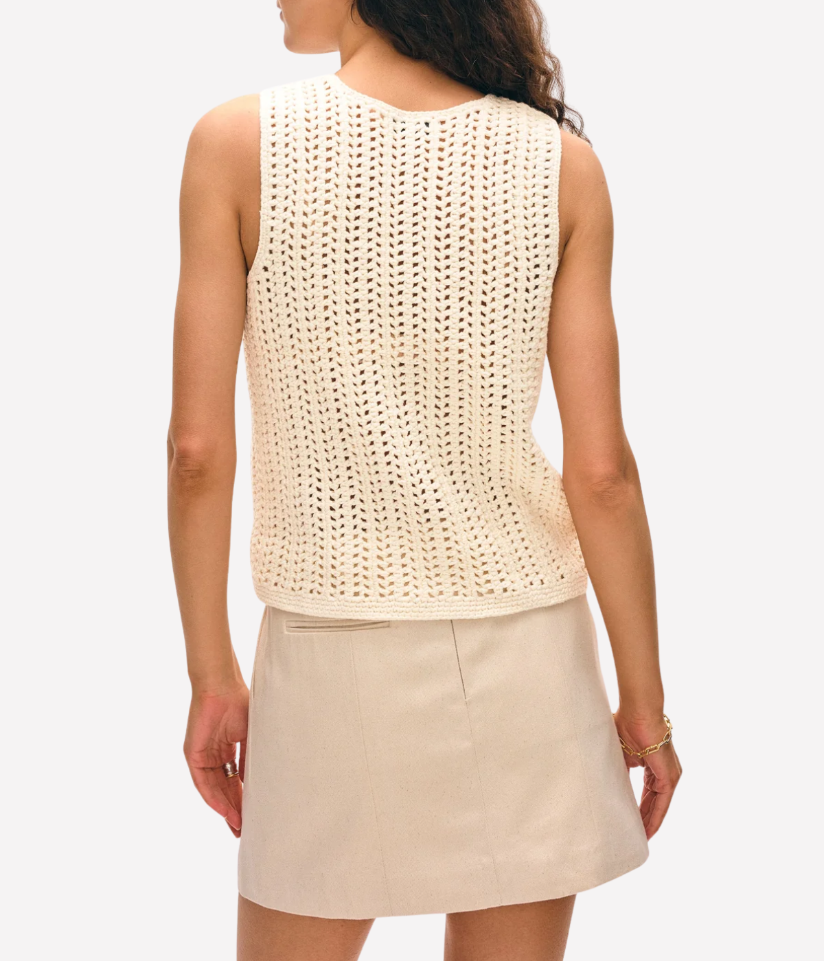 Lofty Cotton Crochet Sleeveless Tank in Ivory