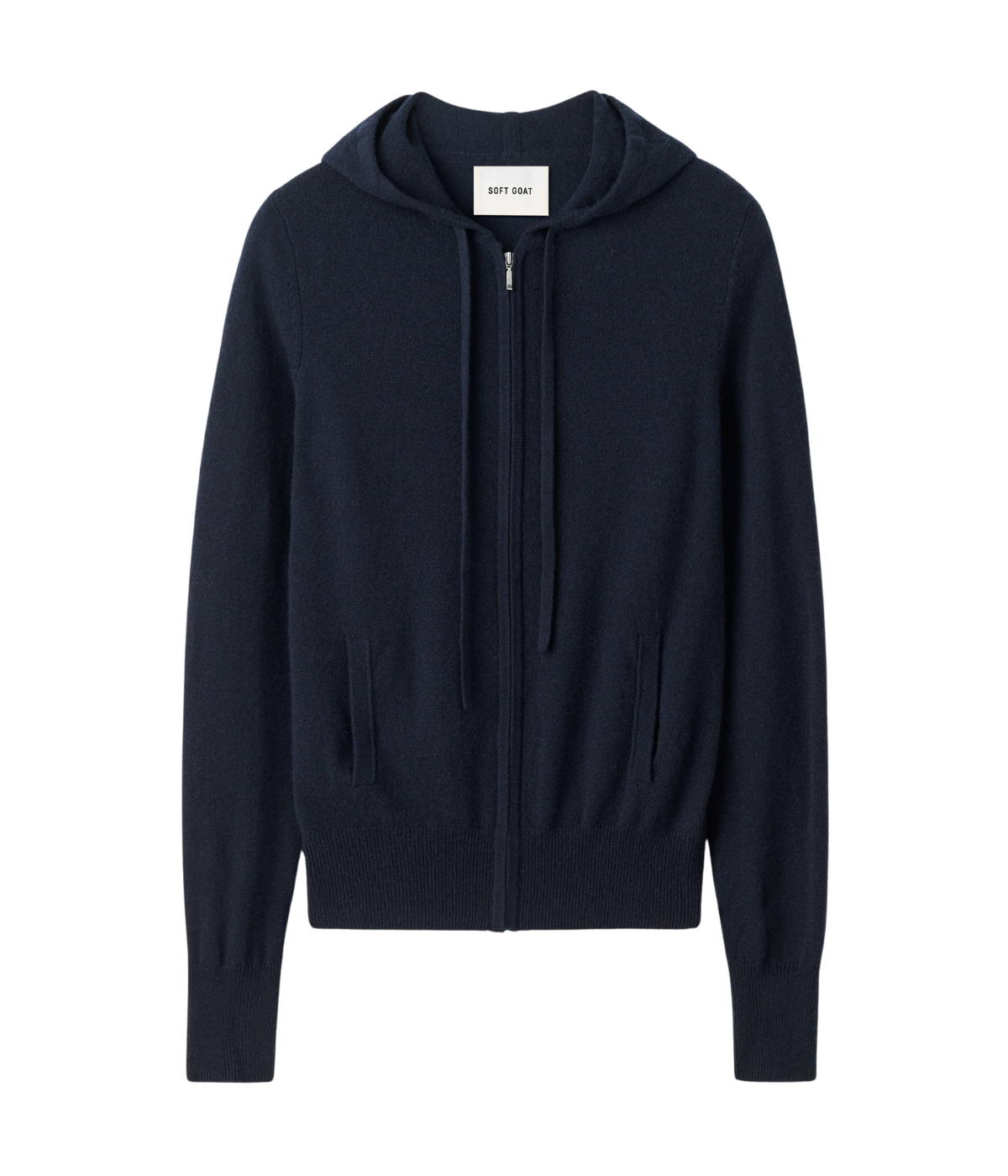 Soft Goat Cashmere Zip Hoodie in Navy – Flat Lay