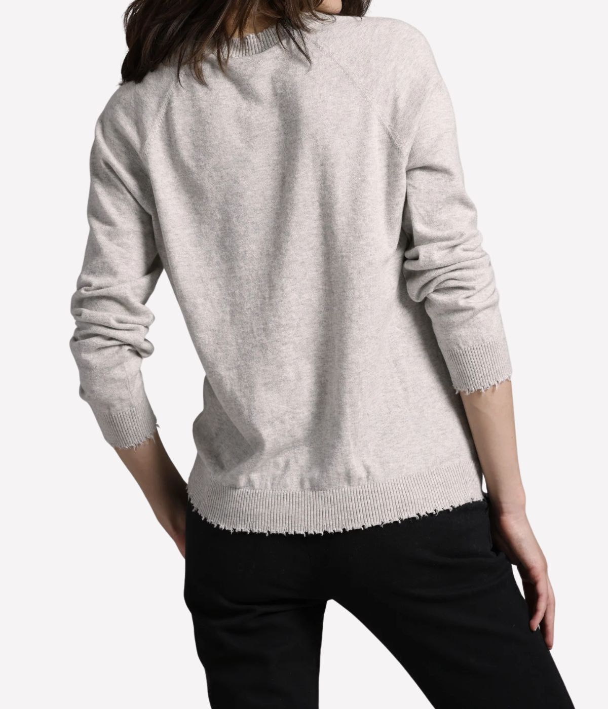 Cashmere Frayed Edge V Neck in Light Heather Grey