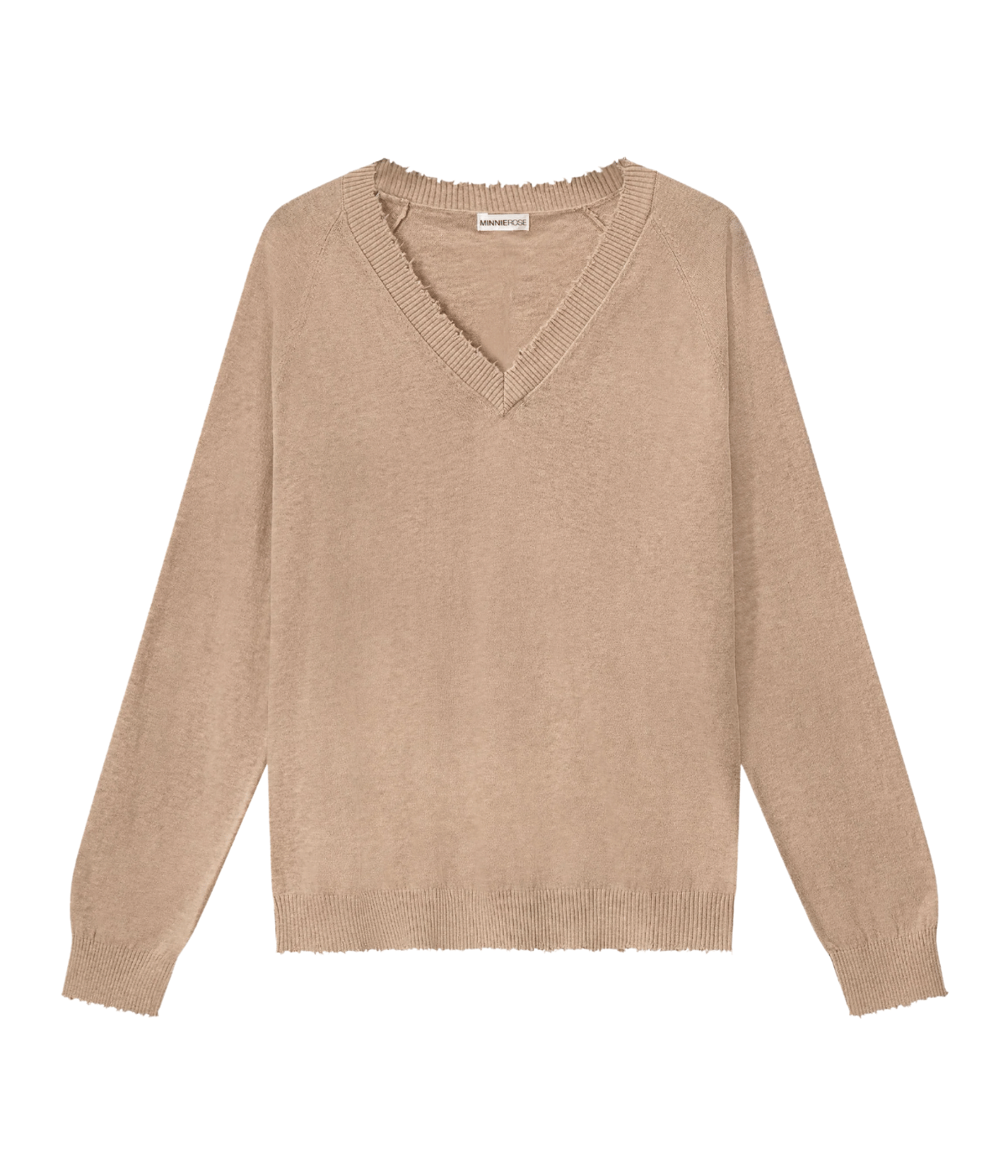 Cashmere Frayed Edge V Neck in Light Heather Grey
