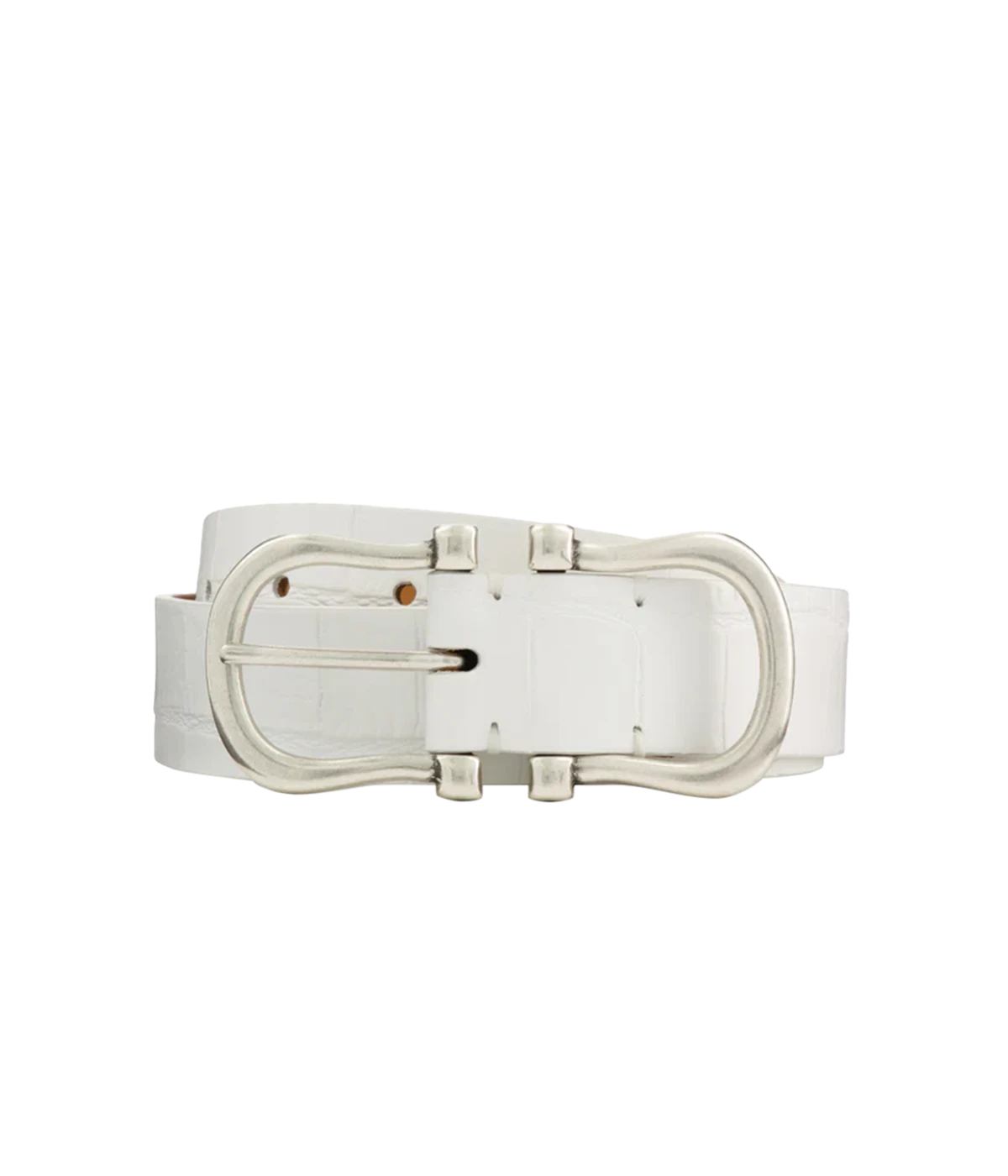 Baby Silver Nicky X Belt in White Crocco