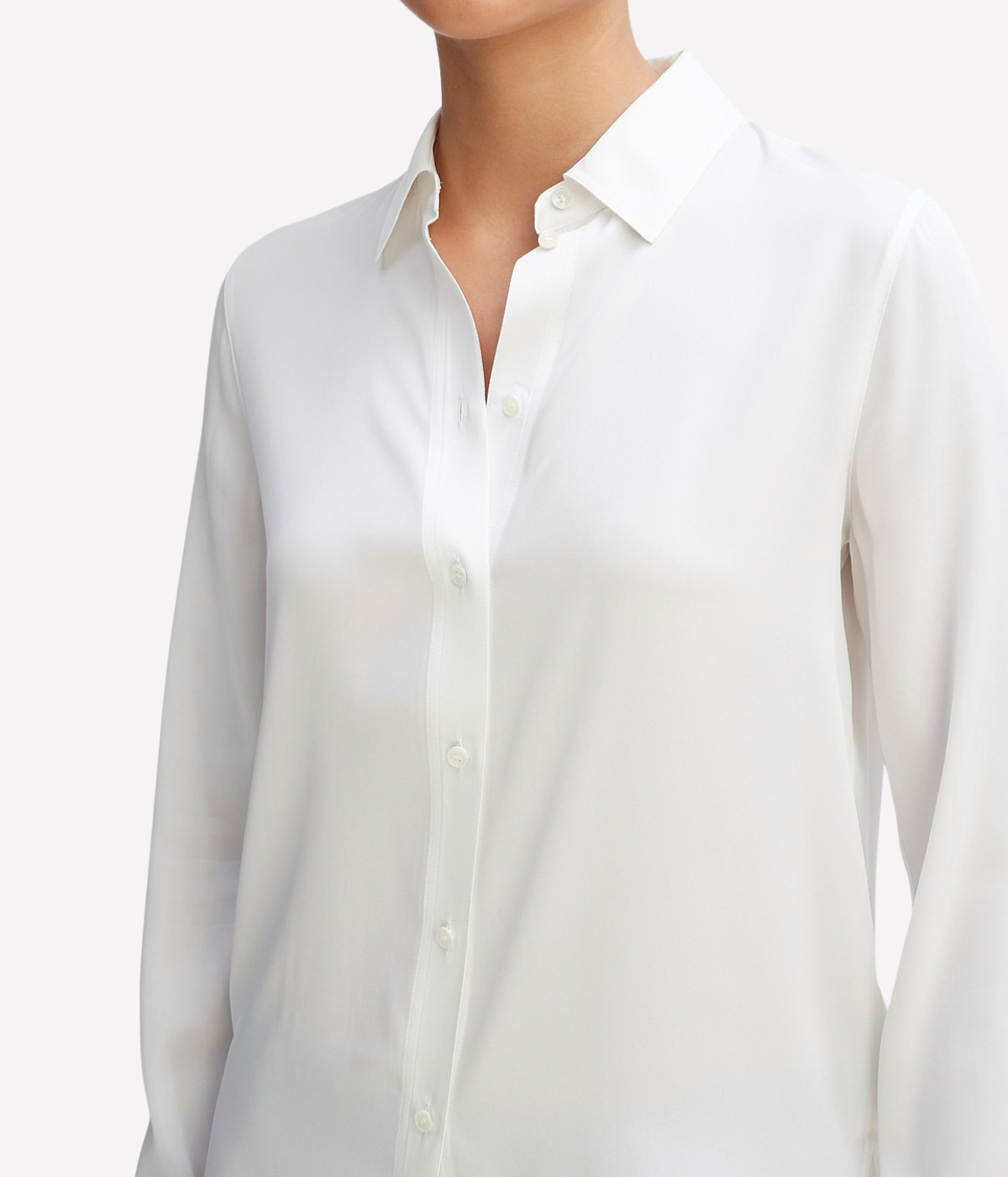 L/S Button Down Silk Blouse in Off White