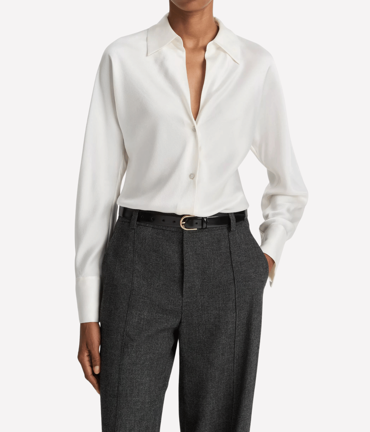 L/S Button Down Silk Blouse in Off White