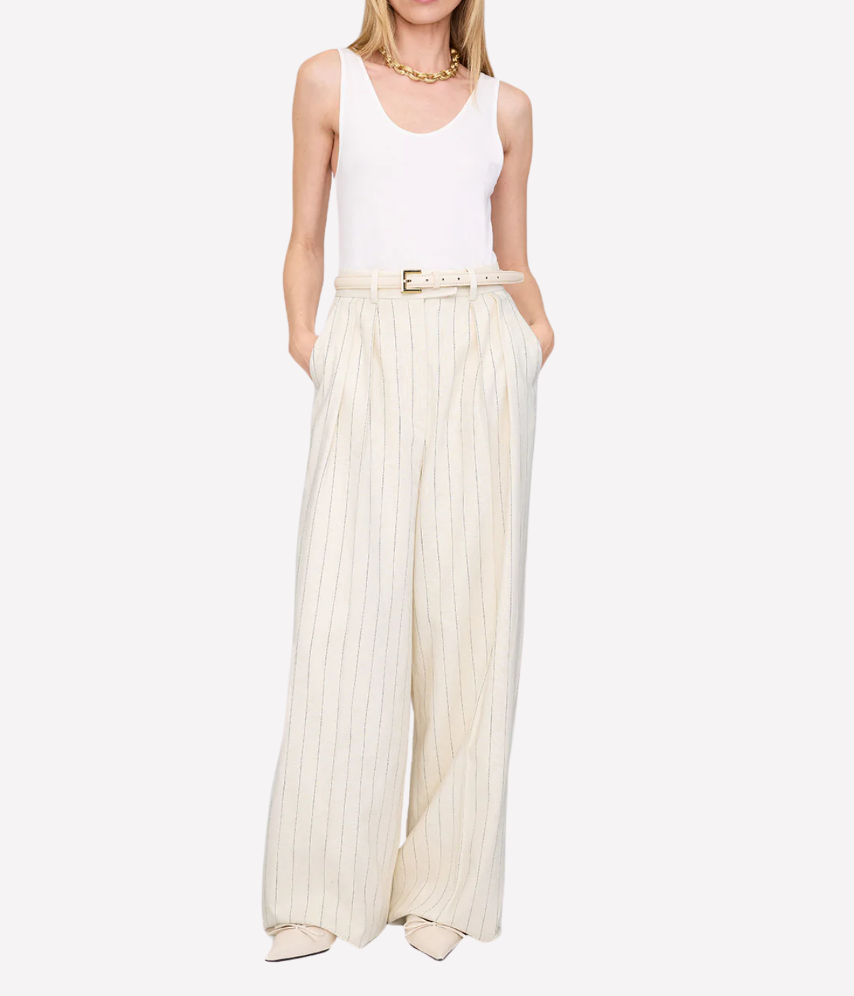 Lou Trouser in Cream Black Stripe