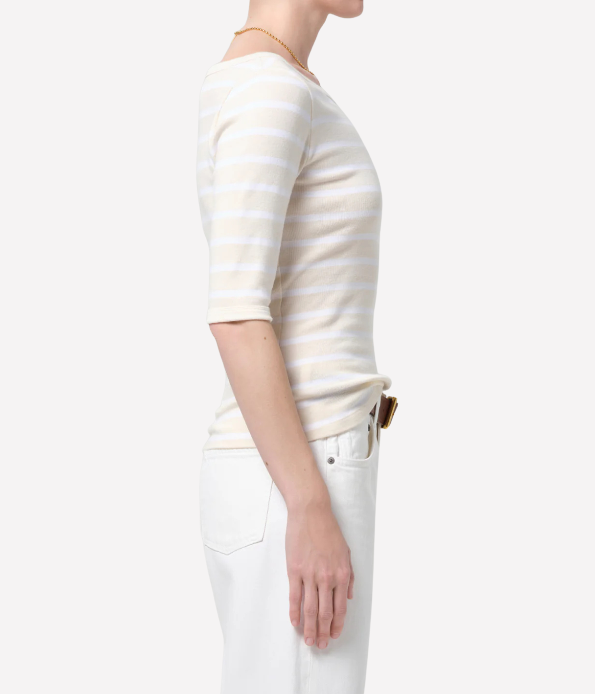 Citizens of Humanity 3/4 Sleeve Boat Neck Slim Tee in Brulee Stripe - Side View