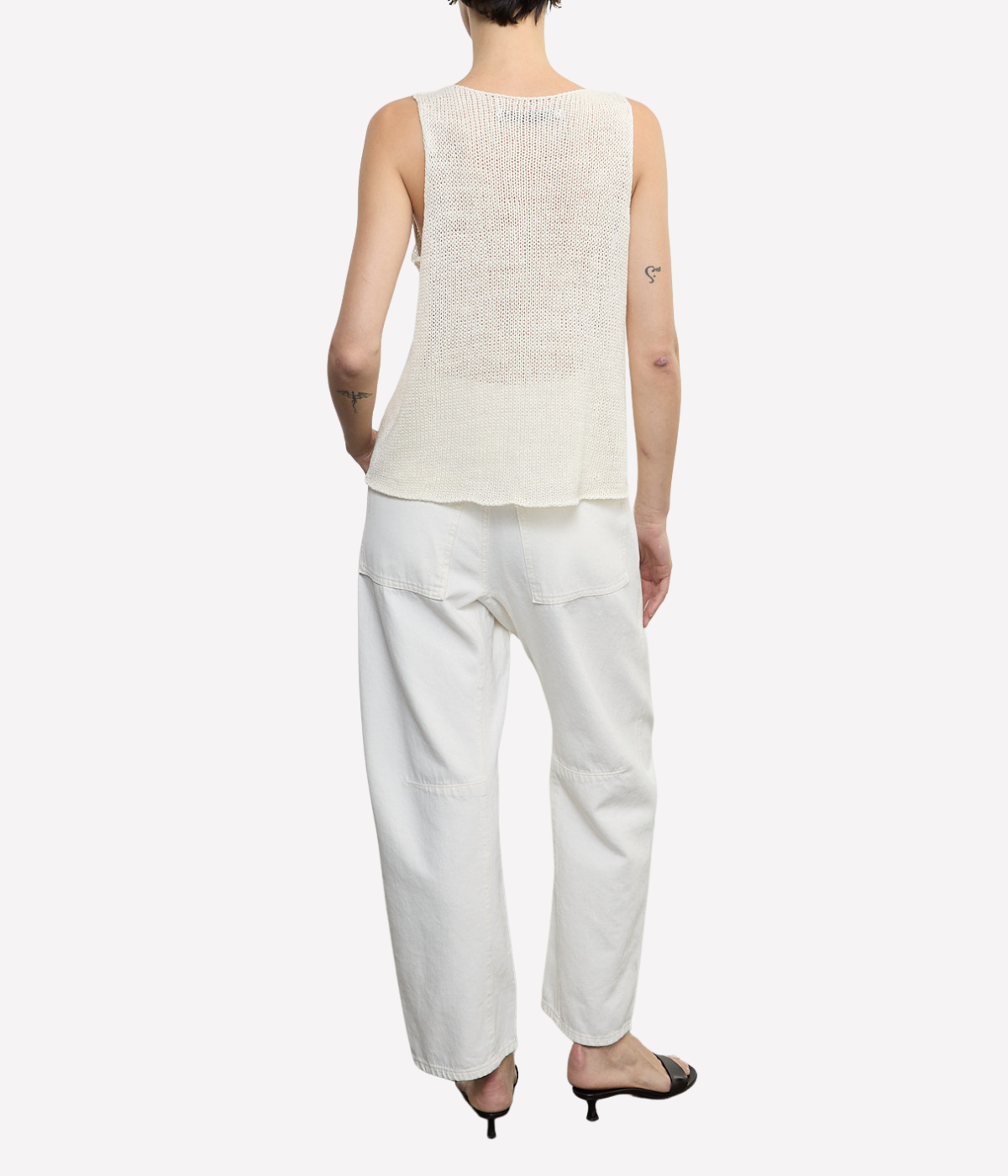 Linen Open Knit Tank in WHITE